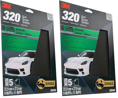 3M Wetordry Sandpaper, 320 Grit, 9 in x 11 in, 5 Sheets, Use for Wet and Dry Sanding, Longer Lasting Sandpaper, Great for Auto Body Repair, Smooth Finish, Waterproof Backing for Wet Sanding (32040) 9 in x 11 in (Pack of 2)