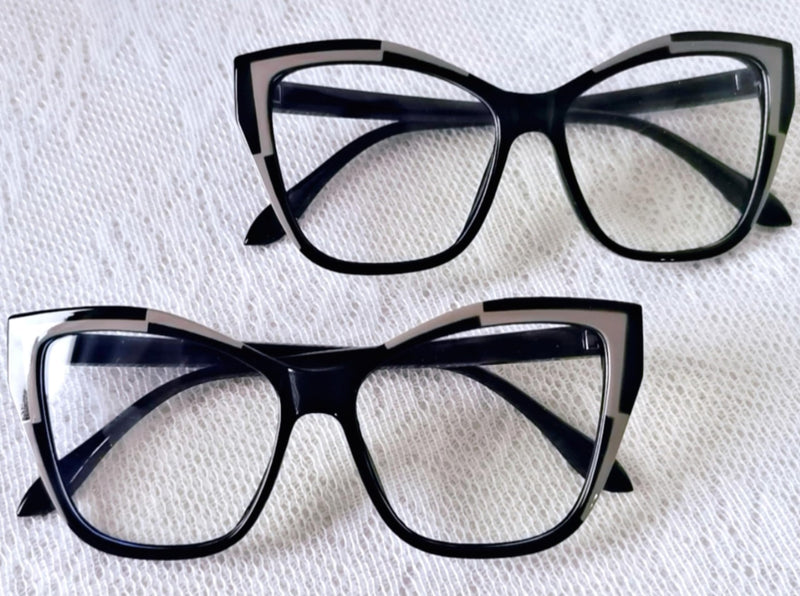 065 Women Cateye Blue Light Blocking Glasses,Computer Eyewear Non-Prescription Glasses Fashion Colorful Frame(2PACK) Black Grey