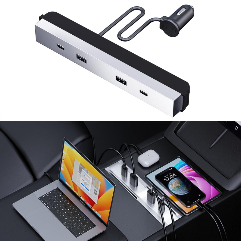 USB Hub for Tesla 2024 Model 3 Highland Center Console, 27W - 65W Fast Charging, Accessories for Tesla Model 3 Highland 2024 Docking Station