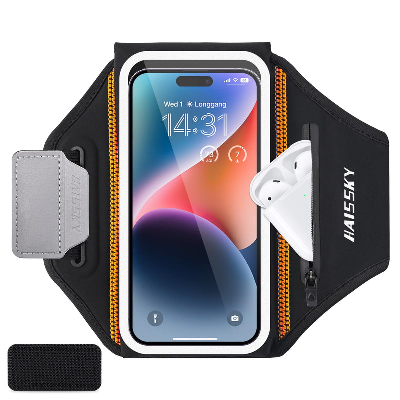 Running Phone Armband with Airpods Holder - 3D Design Cell Phone Armband for iPhone 15/14/13 Pro/Plus & Galaxy S20/S10, Water Resistant Sports Phone Holder with Key Slot - Ideal for 6.9" Phones