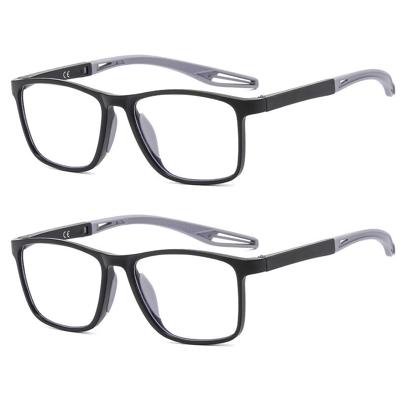 Suertree Reading Glasses for Men, TR90 Sports Blue Light Blocking Readers Comfortable and Lightweight 2 Pack Bblack 200.0 x