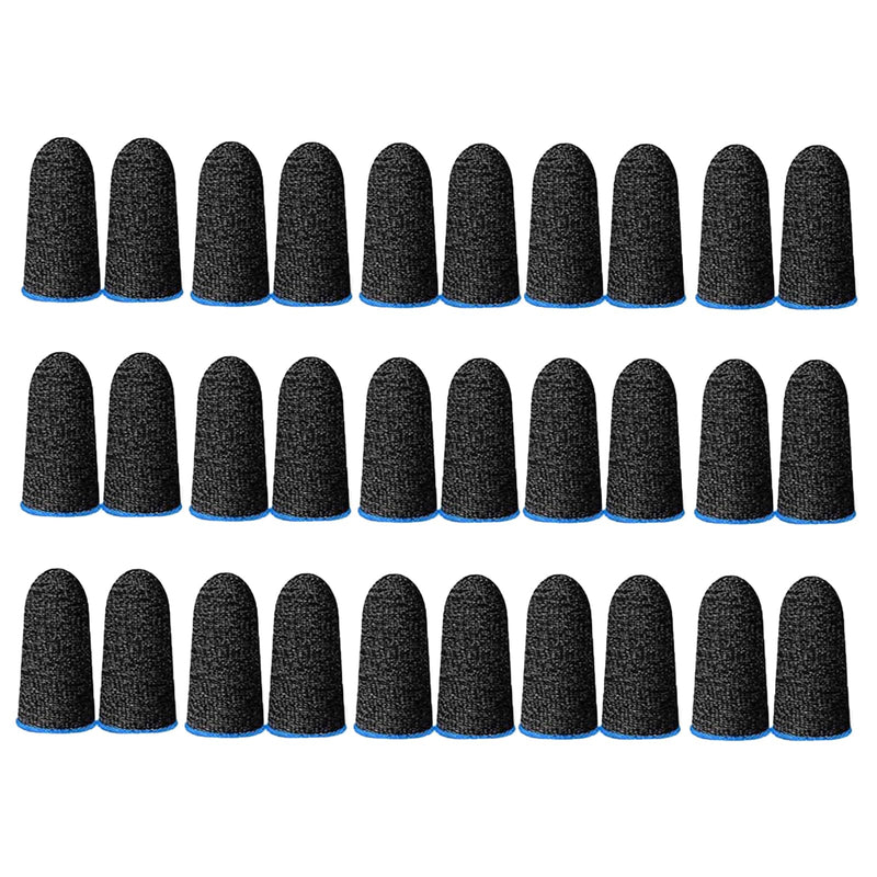 30 Pcs Cell Phone Gaming Finger Sleeve for Gaming Mobile Game Controller Finger Thumb Sleeve Anti Sweat Breathable Seamless Touchscreen Finger Cover Silver Fiber for Phone Game(Blue Brim)