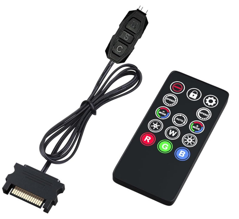 Mini ARGB PC Fans Controller Kit for ARGB Case Fans, PC ARGB LED Strip，14 Key Remote Control Switch Colors ARGB Fan Controller 14 KEY ARGB PC Fans Controller Kit