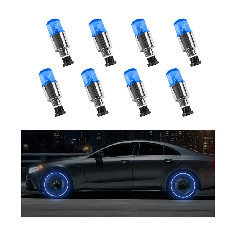 8PCS LED Tire Valve Stem Cap Lights, Neon Spoke Flash Light Bulb Tire Valve Lights, Waterproof Car Tire Valve Lights, Cool Neon Spoke Flashing LED Light, Car Motorcycle Accessories (Blue) Blue