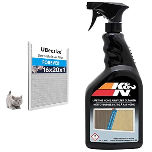 UBeesize 16x20x1 Reusable Electrostatic Air Filter HVAC AC Furnace Filter & K&N HVAC Filter Cleaner: 32 Oz Spray Bottle Filter Cleaner and Refresher