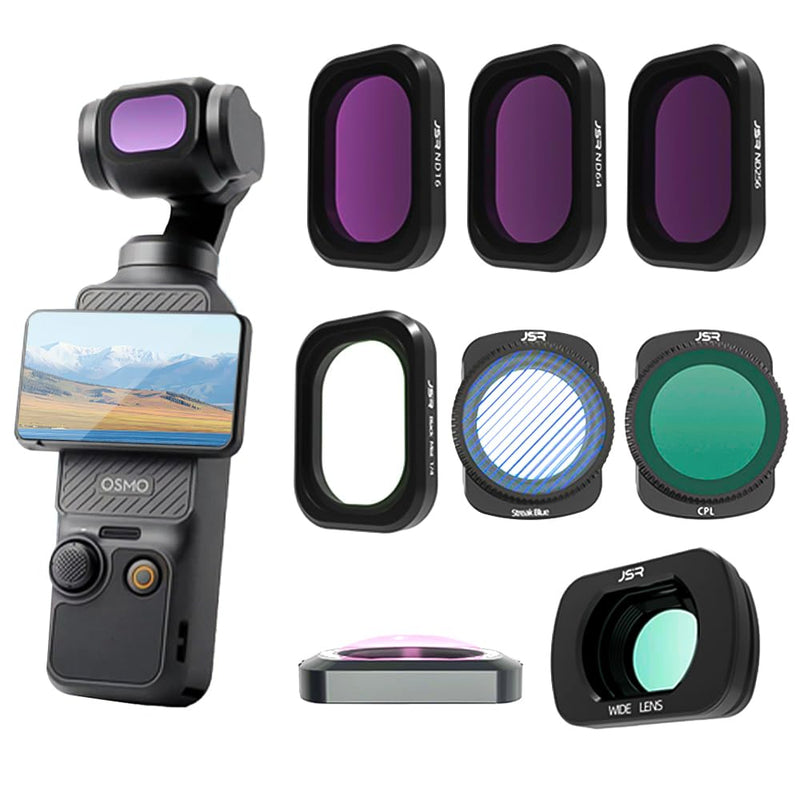 (8 Pack) Magnetic ND & CPL & Black Mist & Wide Lens Filter for DJI OSMO Pocket 3, Multi Coated HD Optical Glass Lenses (ND16,ND64,ND256,Wide Lens,CPL,1/4 Black Mist,Steak Blue,Macro)
