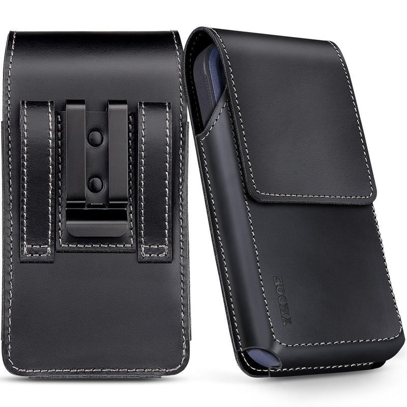 ykooe Genuine Leather Phone Holster for All iPhone Pro Max Plus (15 14 13), Galaxy S24 Plus, S23 Plus Cell Phone Belt Holder with Belt Clip (Fits Otterbox Commuter Case on), Black -XL XL
