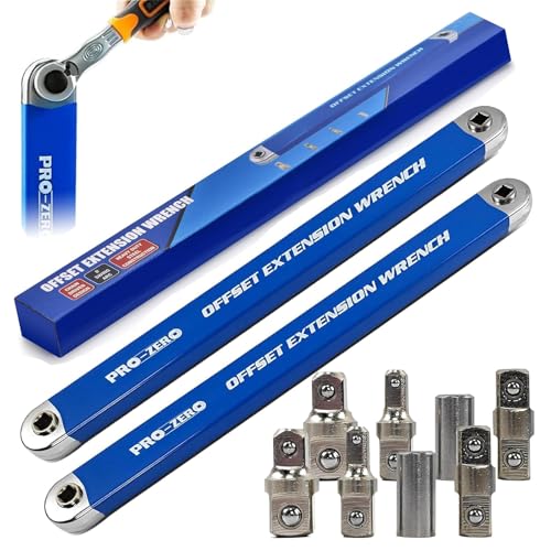 Pro Zero Offset Extension Wrench,Extended Universal Ratchet Wrench,Multifunctional Tight Reach Extension Wrench Set With 1/2",1/4" And 3/8" Square Drive Adapters,Wrench Extender Tool (2PCS)