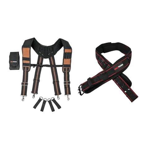 MELOTOUGH Tool Belt Suspenders Construction Work Suspenders with detachable phone holder,Padded Tool Belt with D ring for men constructio,adjustable waist 33'-47 'thick confortable foam padding