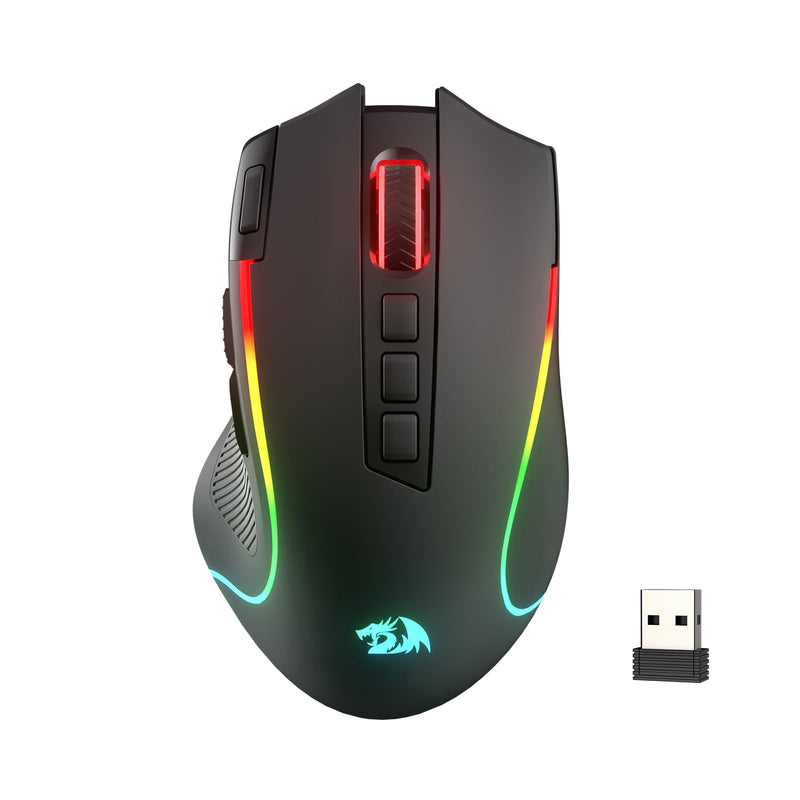 Redragon M612 PRO RGB Gaming Mouse, 8000 DPI Wired/Wireless Optical Gamer Mouse with 9 Programmable Buttons & 7 Backlit Modes, BT & 2.4G Wireless, Software Supports DIY Keybinds Rapid Fire Button Black