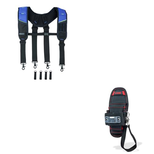 KUNN Pro Tool Belt Suspenders Padded & Small Tool Pouch with Belt Clip