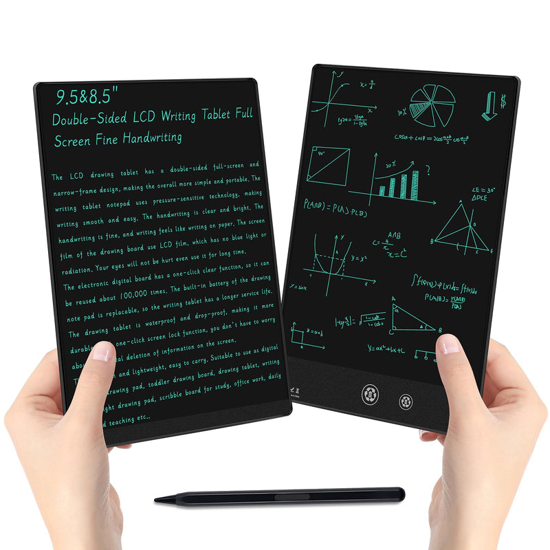 LCD Writing Tablet for Adult: Doulbe-Sided 9.5&8in Full Screen Drawing Tablet Reusable Erasable Digital Notepad for Kids and Adults Gift for Birthday Doulbe-Sided 9.5/8 inch