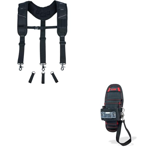 KUNN 3-Points Padded Tool Belt Suspenders & Small Tool Pouch with Belt Clip