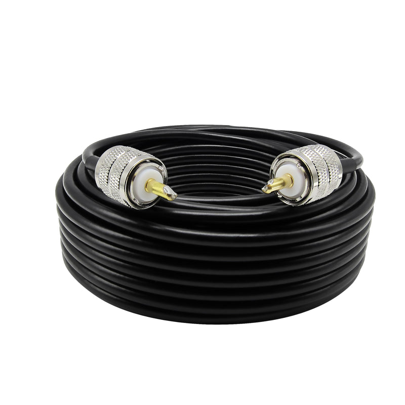 RG58 Coaxial Cable 50 Feet Solid Copper, UHF Male PL-259 to UHF Male PL-259 Low Loss, 50 Ohm Coax Cable for CB Radio, Ham Radio, SWR Meter, Police Scanner, Antenna Tuner (50FT) 50FT