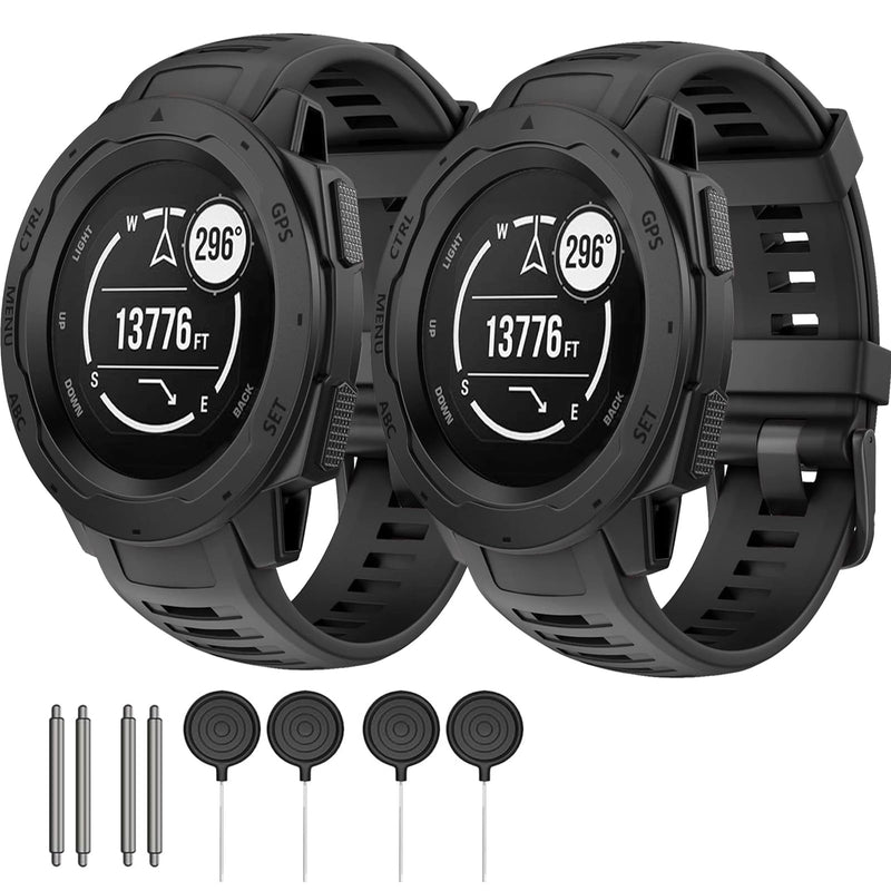 2 Pack Waterproof Band Compatible with Garmin Instinct, 22mm Soft Silicone Replacement Watch Strap for Garmin Instinct 2 / Instinct Esports/Solar/Tactical black+black