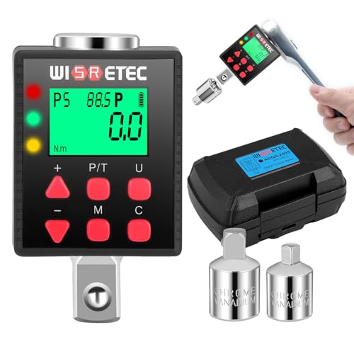 Digital Torque Adapter 1/2 Inch, 3.4 - 340 Nm Torque Digital Adapter, Accuracy ± 1% with Preset, Memory, Buzzer, LCD Display, 1/4 Inch 3/8 Inch Adapter for Car, Motorcycle, Bicycle