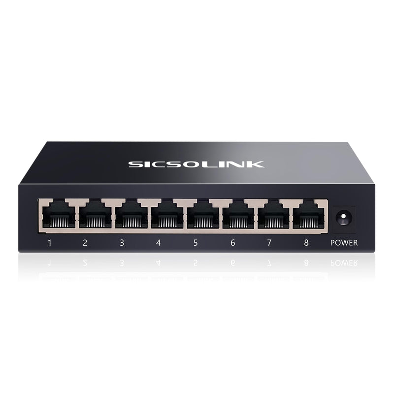 8 Ports Gigabit Unmanaged Ethernet Switch, Network Hub, Ethernet Splitter, Plug & Play, Fanless Metal Design, Traffic Optimization