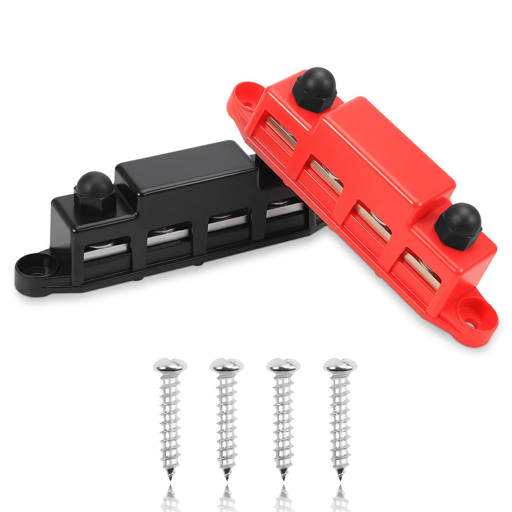 Power Distribution Block, 12V 300A Bus Bar, 3/8" Studs Terminal Strip, 12-48V Heavy Duty Terminal Block, Positive & Negative Junction Block with Cover, RV Car Marine Automotive Battery Busbar