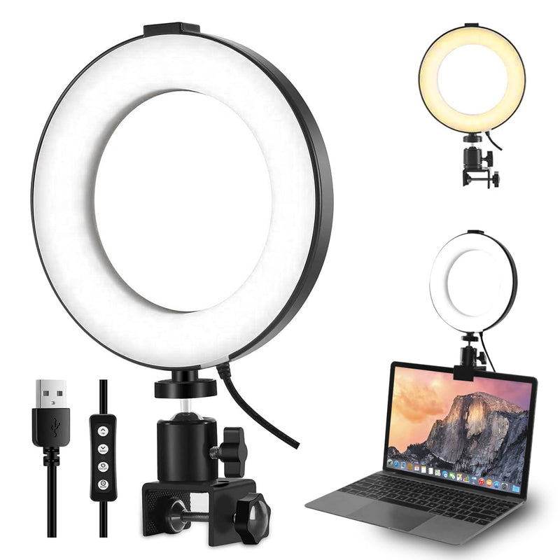 6" LED Ring Light with Clamp Mount Desktop Light for Remote Meeting, YouTube, Selfie, Makeup, Live Streaming,Business Video Call 6inch
