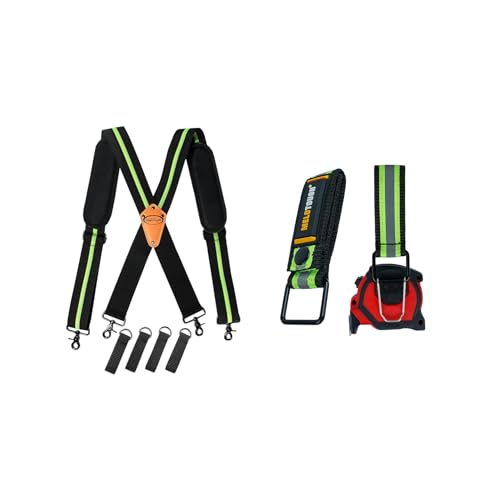 MELOTOUGH Tool Belt Suspenders Tool belt Harness for Heavy Duty Work belt with Movable shoulder Pads, Tape Measure Holder Measuring Tape Holder Drill Impact Tool Holster for Tape Measure, Drills