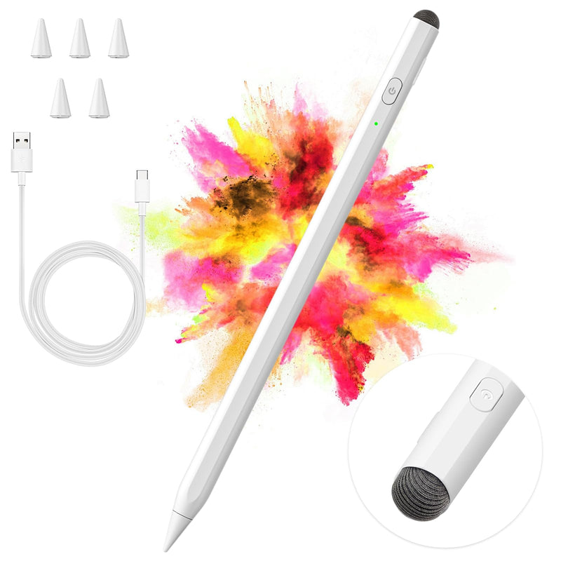 Stylus Pen for iPad, 2 in 1 Active and Capacitive Apple Pen, Fast Charge Apple iPad 10th Generation Pencil, Compatible with iPad Pro 11/12.9", iPad 6/7/8/9/10, iPad Air 3/4/5, iPad Mini 5/6 (White)