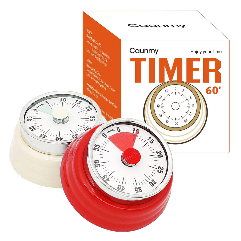 Mechanical Timer, Visual Countdown Timer, 60 Minutes Electronic Timer for Cooking, Classroom, Game, Study, Office, Magnetic Alarm Clock with Alarm Sound (Red & White) Red & White