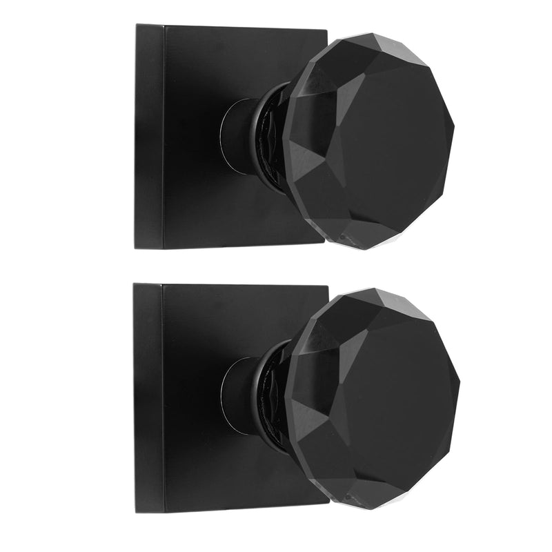 Glass Crystal Dummy Door Knob Interior, Clear Matte Black Diamond Closet Hall Dummy Door Knob Non-Turning Inactive 2 Pack Dummy-2Pack Matte Black Finish and Black Glass