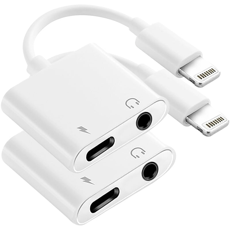 [Apple MFi Certified] 2 Pack Lightning to 3.5mm Headphone Jack Adapter, 2 in 1 Headphone Adapter Aux Audio and Charger Adapter Dongle Cable Splitter Compatible with iPhone14/13/12/11/XS/XR