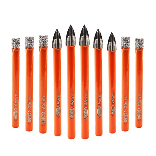 BGTEC Dry Diamond Drill Bits Set-15pcs 6mm Hole Saw+5pcs 6mm Carbide Drill for Gtanite, Marble. Masonry, Concrete, Porcelain