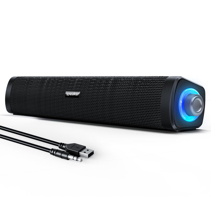 USB Computer Speakers,Computer Speakers with 3.5 mm aux,Wired USB Powered & Colorful LED Lights with Switch Button,Surround Sound Portable SoundBar for Monitor Laptop Phone(Black)