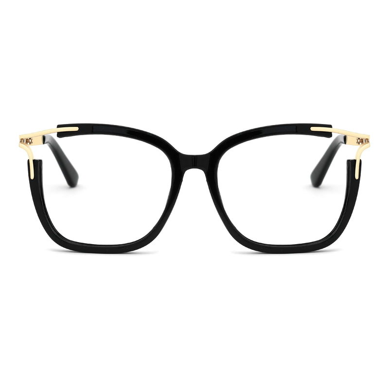 Zeelool Square Blue Light Blocking Glasses for Women Fashion Fake Glasses with Spring Hinges Chic Full Frame Glasses Black Clear Lens