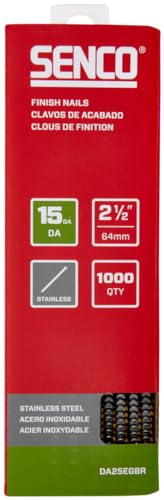 SENCO DA25EGBR 34 Degree Collated Finish Nails, 15 Gauge, 2-1/2 Inch Length, SAE 304 Stainless Steel, 1,000 Count Pack