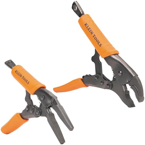 Klein Tools 38663 Locking Pliers Set, 7-Inch Long Nose and 10-Inch Curved Jaw Pliers, High Torque and Gripping Power, 2-Piece Combo Kit