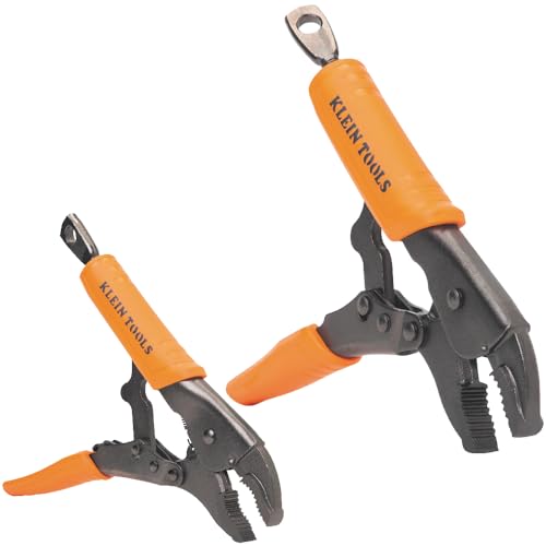 Klein Tools 38660 Locking Pliers Set, 7-Inch and 10-Inch Curved Jaw Pliers, Quick Release Handles, High Torque and Gripping Power, 2-Piece 7-Inch, 10-Inch Set