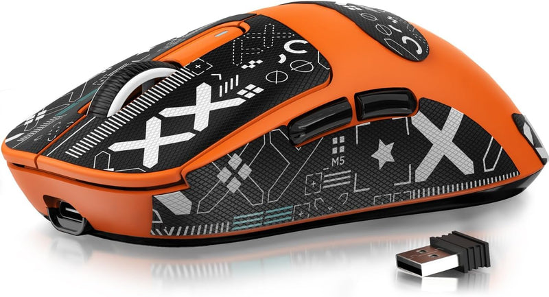ATTACK SHARK X3 Wireless Gaming Mouse, 49g Triple Mode Ergonomic Computer Mouse, PAW3395 26K DPI Sensor, 200h Battery Life, Griptape, Programmable Buttons for PC/Laptop/Mac (Orange) Orange & Griptape
