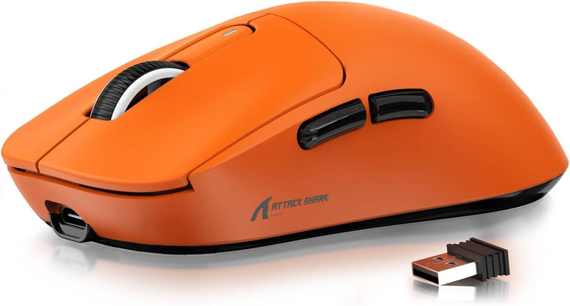 ATTACK SHARK X3 Wireless Gaming Mouse, 49g Ergonomic Computer Mouse, Triple Modes PAW3395 26K DPI Optical Sensor, 200h Battery Life, Programmable Buttons, Gaming Accessories for PC/Laptop/Mac(Orange) Orange