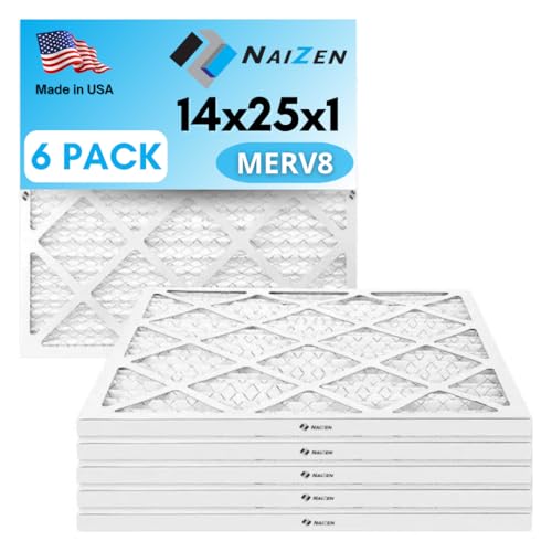 NAIZEN Air Filter Replacement Set, 14x25x1 inches, MERV 8, 6 Pack, Pleated