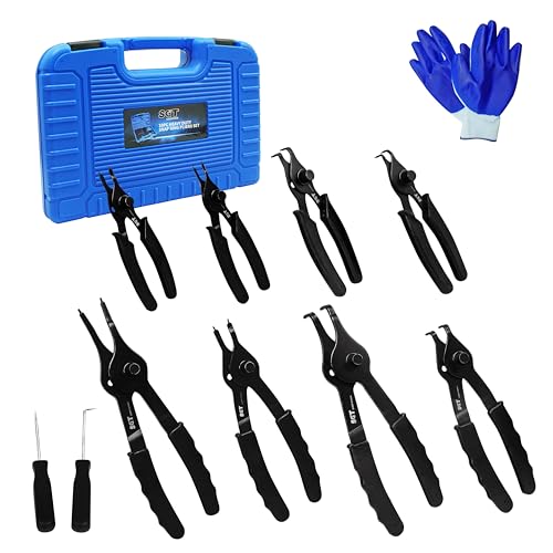 SGT 10pcs Snap Ring Pliers Set, Internal and External Circlip Pliers Blue
