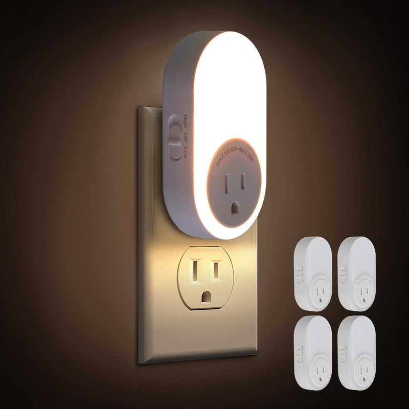 Dawnrise Night Lights Plug Into Wall,Dusk to Dawn Sensor Night Light with Power Outlet,CCT 2200K/4000K,5/20LM Adjustable Brightness for Bedroom,Kitchen,Living Room,Office (4 PK) 4 PK