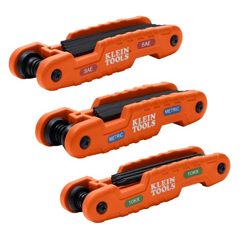 Klein Tools 70553 3-Piece Pro Folding Hex Key Set, Metric, SAE, Torx Sizes, 31 Keys, Industrial Strength Heat Treated Alloy Steel TORX, SAE & Metric Kit