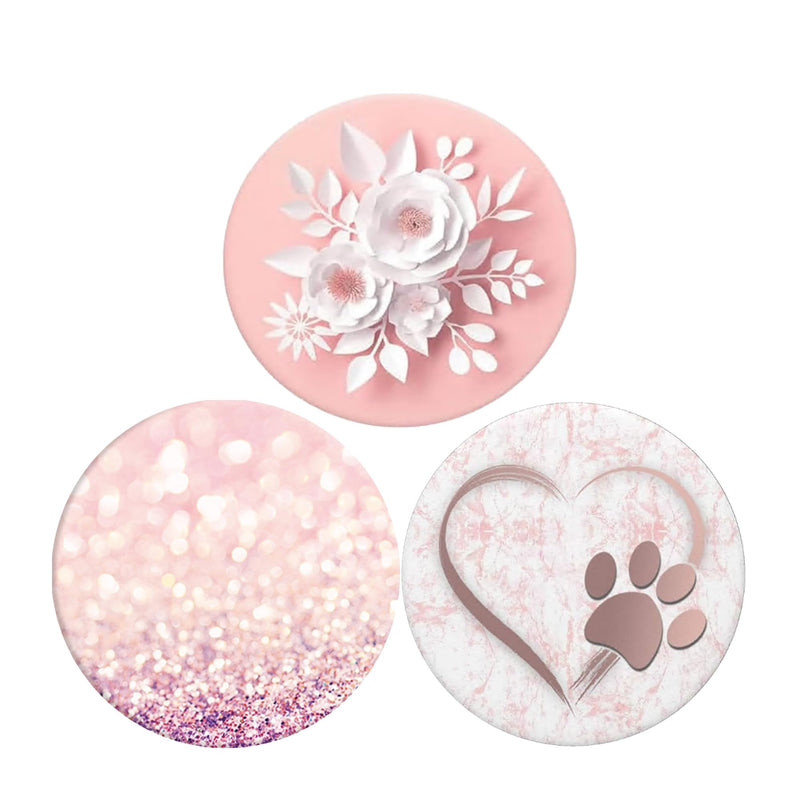Foldable Phone Stand 360° Swivel Grips Phone iPhone Handle Tablet(3 Pack) - White Rose Gold Geometric Pink Marble