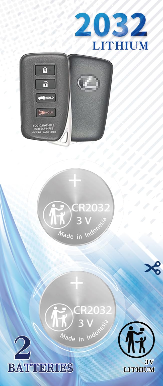 2Pack CR2032 Remote Key Fob Battery Replacement for Lexus Smart Key (2013-2021) ES300 ES350 GS350 GS450 GS F IS200 IS300 IS350 LX570 NX200 NX300 NX300H RC200T RC300 RCF RX350 RX450H