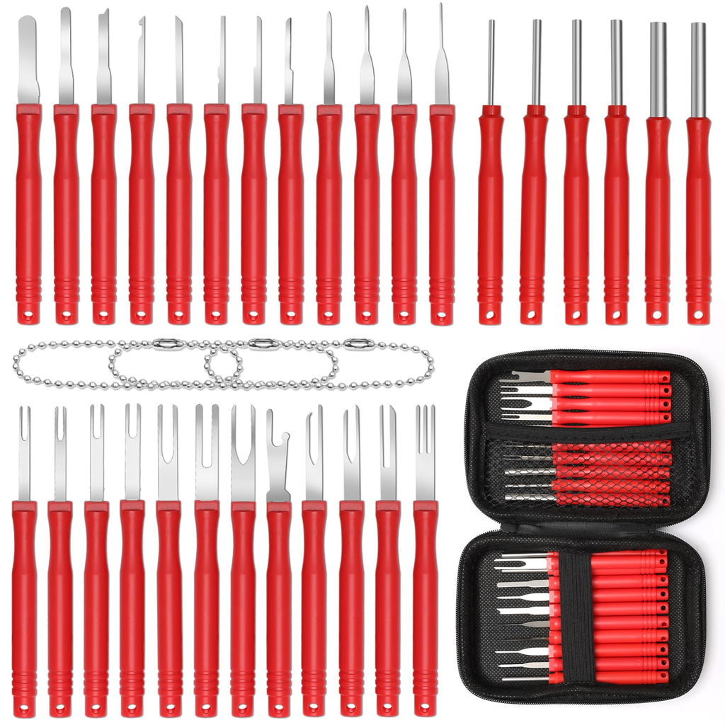 30+4P Terminal Pin Removal Tool Kit, Electrical Connector Depinning Tool Terminal Pin Extractor Tool Kit Wire Terminal Release Tool for Car Household Devices Red