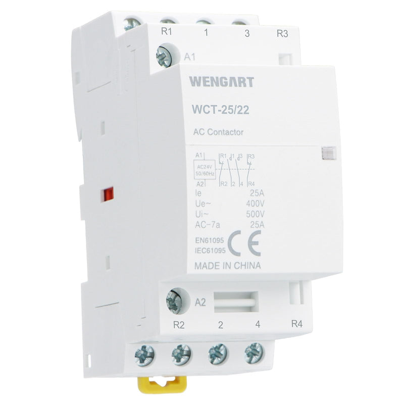 Wengart Installation contactor 25A 2NO2NC for electricians for safe priority switching without risk of short circuit with compact 36 mm width and hum-free AC 24 V coil