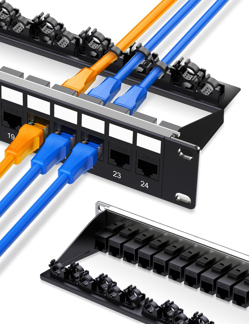24 Port Patch Panel Cat6 Keystone Patch Panel UTP 1U Network Patch Panel with Smart Cable(No Cable Tie Required) Management for 19inch Rackmount 24Port Cat6 Keystone Patch Panel