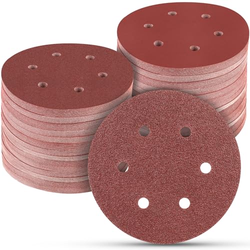 100 PCS 6 Inch Sanding Discs Random Orbital Sander Sandpaper 6 Hole Mix Grit 6 Hole-Red