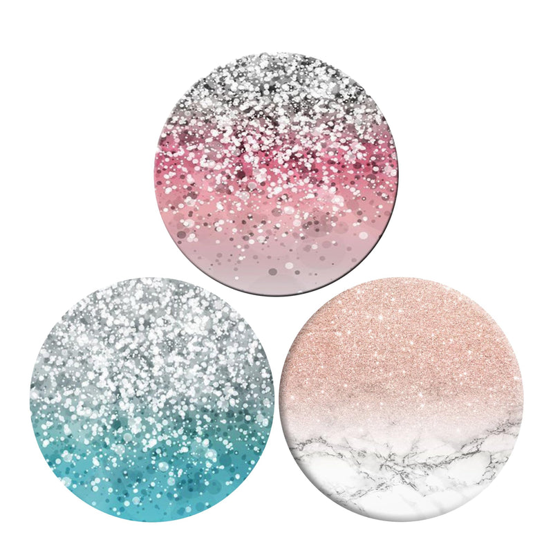 Foldable Phone Stand 360° Swivel Grips Phone iPhone Handle Tablet(3 Pack) - Green Sparkling Marble Pink Geometry
