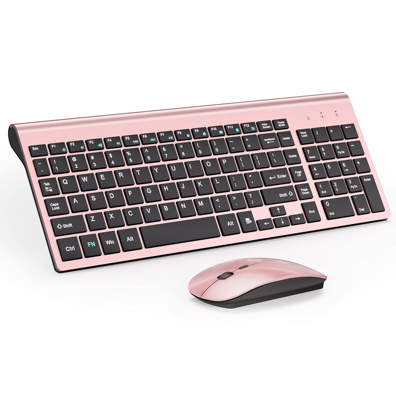 TopMate Wireless Keyboard and Mouse Ultra Slim Combo, 2.4G Silent Compact USB Mouse and Scissor Switch Keyboard Set with Cover, 2 AA and 2 AAA Batteries, for PC/Laptop/Windows/Mac - Rose Gold Black