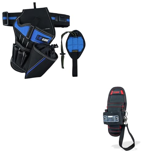 KUNN 3-in-1 Right-handed Drill Holster with Magnetic Wristband & 5-Pockets Maintenance Tool Pouch with Belt Clip