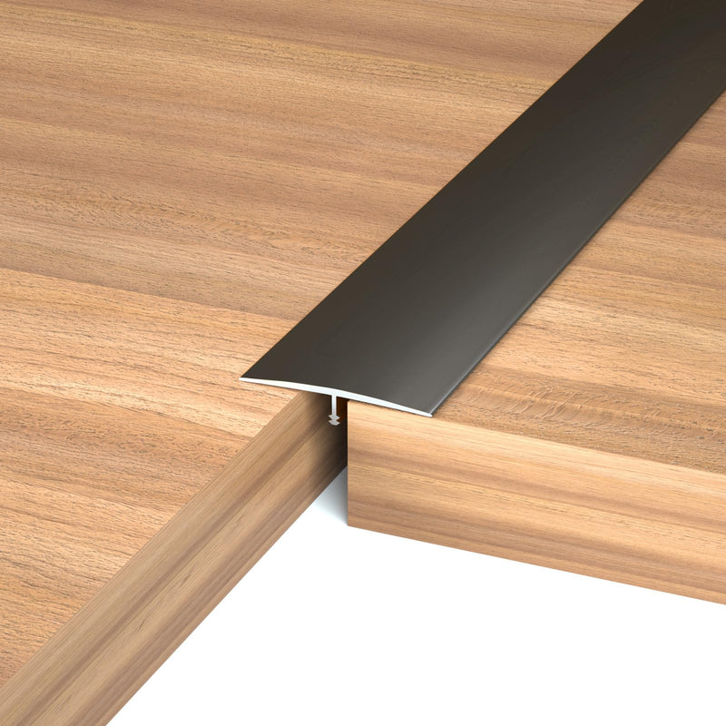 NeatiEase T Molding Floor Transition Strip, Aluminum Laminate Floor Strip Floor Flat Divider Strip for Joining Floor Gaps, Threshold, Floor Tiles, Black, 4ft x 1.6in (3pcs) 3pcs, 4ft x 1.6in